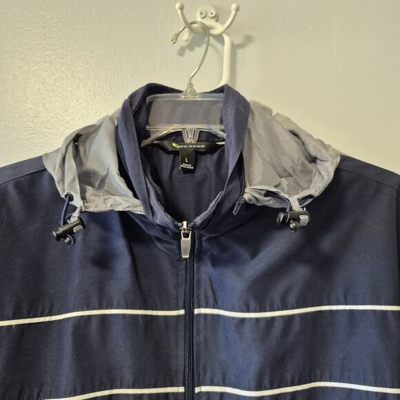 Tek Gear Mens Large Windbreaker Jacket Full Zip Hidden Hood Navy Blue - Picture 12 of 16